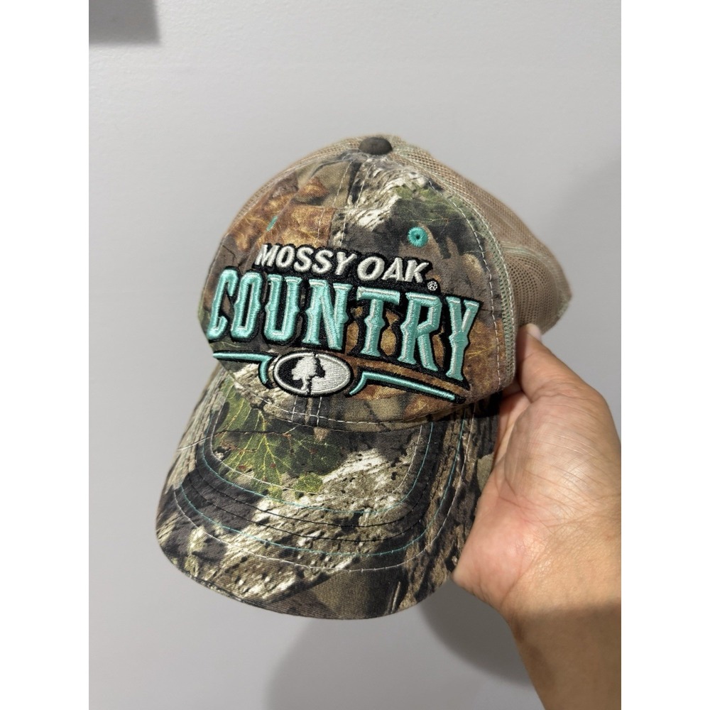 Mossy Oak Ladies/Womens Embroidered Camo & Trucker Adjustable Hat Green Blue